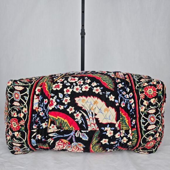 Vera Bradley Quilted Duffle Tote Bag Black Red Multi Floral - Picture 10 of 16